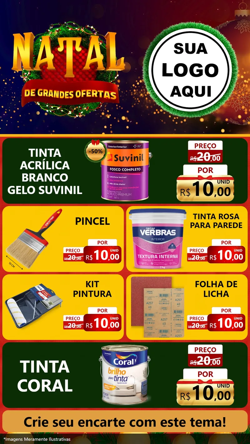 Modelo de TV para TV Vertical com o tema Natal de Grandes Ofertas para Tintas e Ferramentas