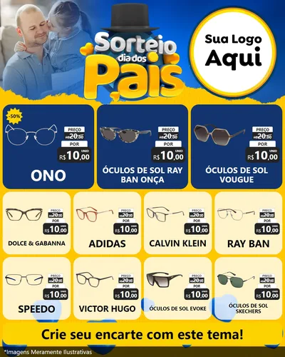 Modelo de Rede Social para Feed Instagram com o tema Sorteio Dia Dos Pais para Óticas