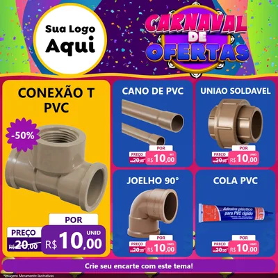 Modelo de Rede Social para Feed Facebook com o tema Carnaval de Ofertas para Tubos e conexões