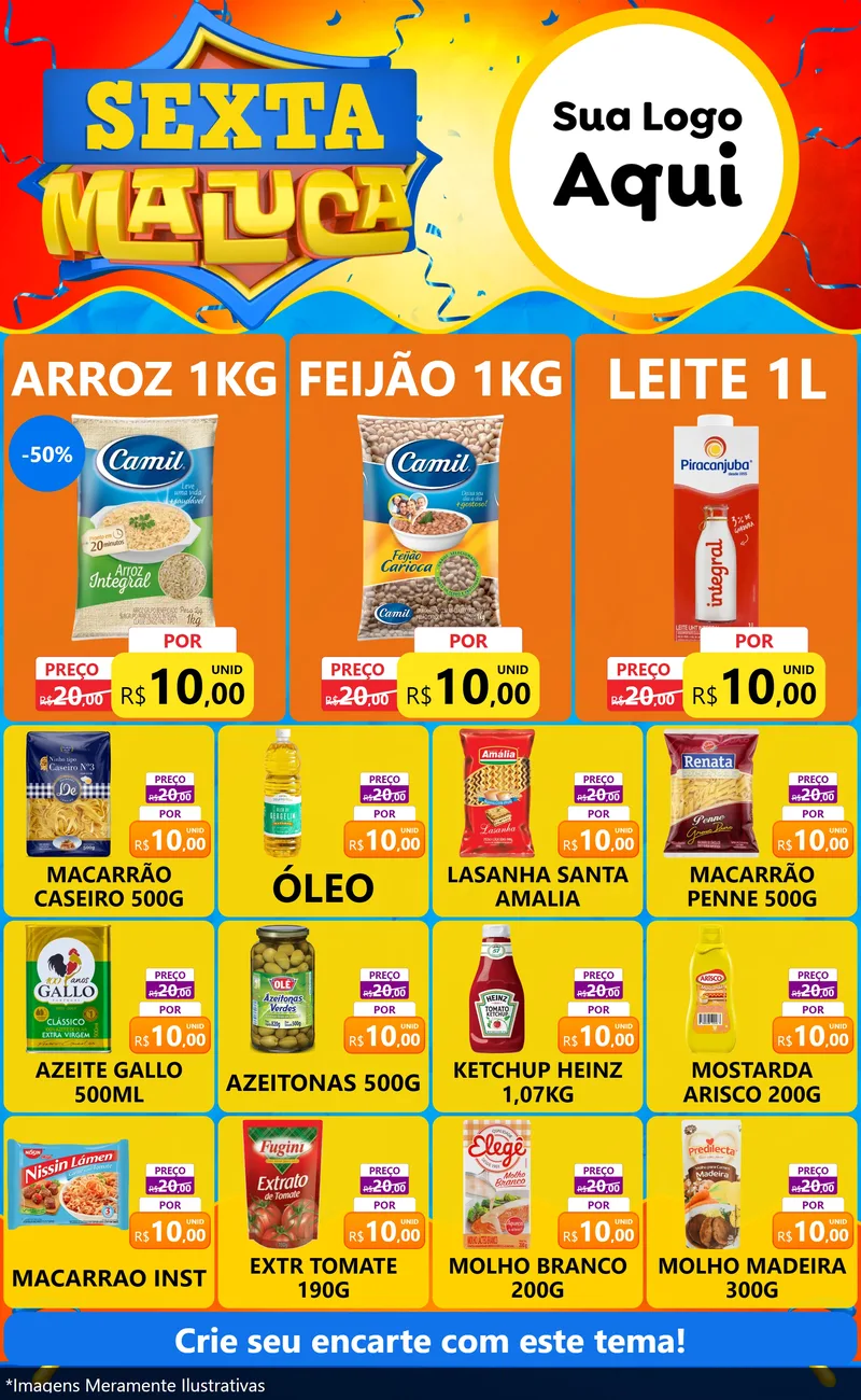Modelo de Encarte para Encarte Grande com o tema Sexta Maluca para Supermercado