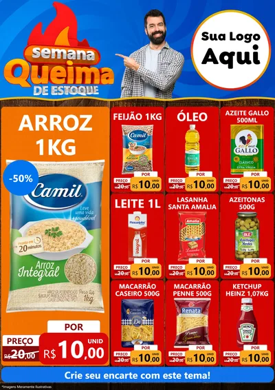 Modelo de Encarte para Encarte A4 Vertical com o tema Semana Queima de Estoque para Supermercado