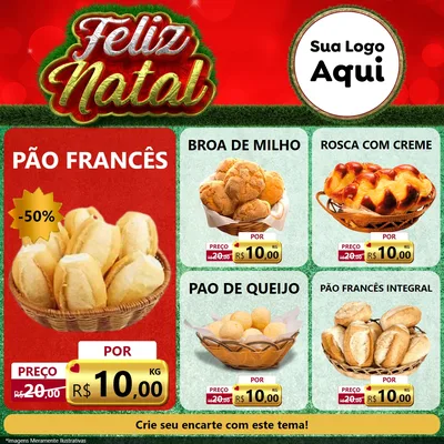 Modelo de Rede Social para Feed Facebook com o tema Feliz Natal para Padaria