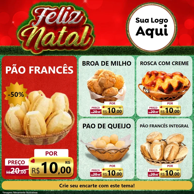 Modelo de Rede Social para Feed Facebook com o tema Feliz Natal para Padaria