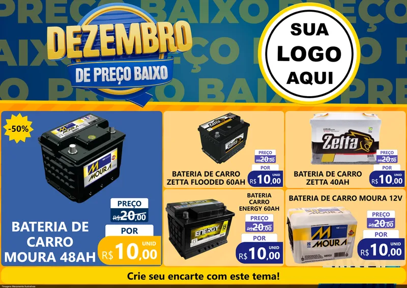 Modelo de Encarte para Encarte A4 Horizontal com o tema Dezembro de Preço Baixo para Baterias Elétricas