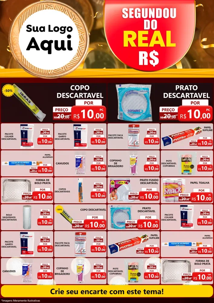 Modelo de Encarte para Encarte A4 Vertical com o tema Segundou do Real para Embalagens