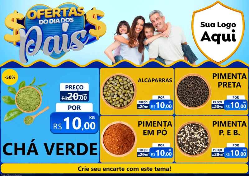 Modelo de Encarte para Encarte A4 Horizontal com o tema Ofertas do Dia dos Pais para Produtos Naturais