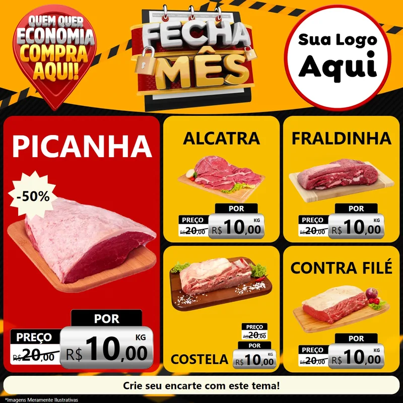 Modelo de Rede Social para Feed Facebook com o tema Fecha Mês para Açougue