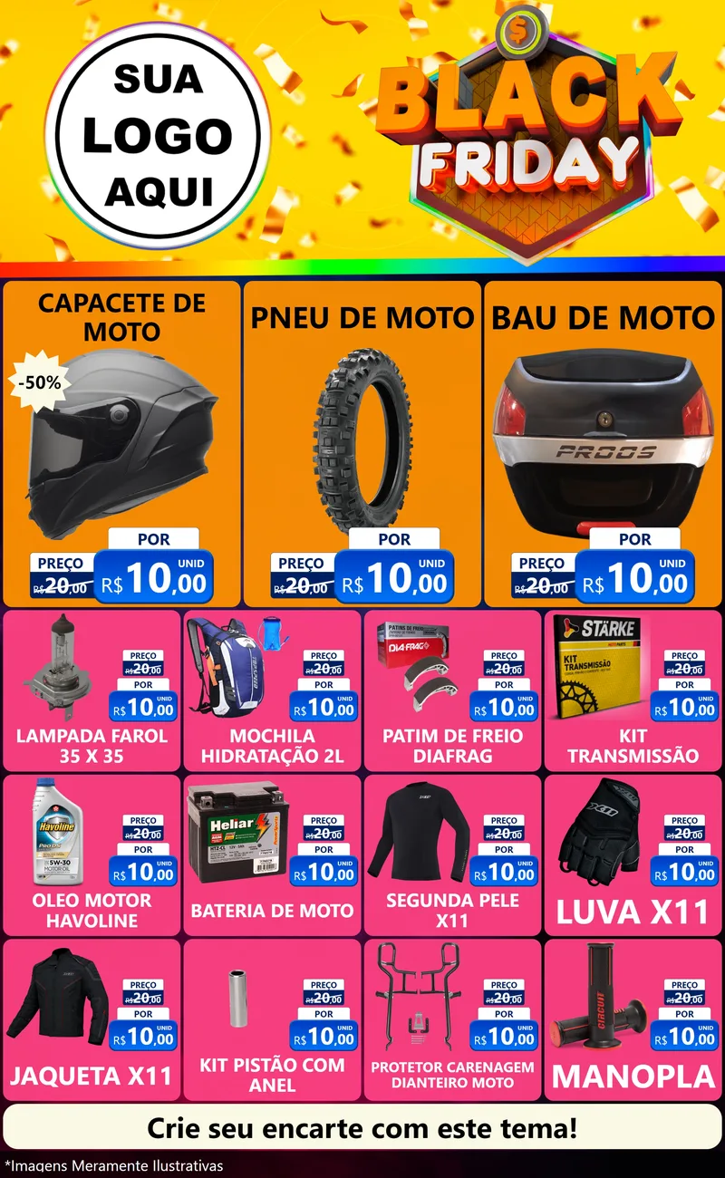 Modelo de Encarte para Encarte Grande com o tema Black Friday para Moto peças