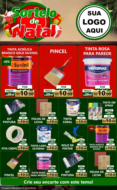 Modelo de Encarte para Encarte Grande com o tema Sorteio de Natal para Tintas e Ferramentas