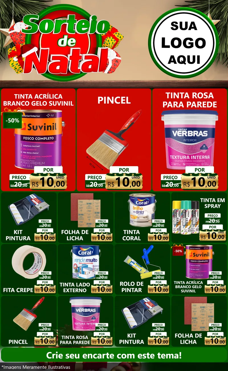 Modelo de Encarte para Encarte Grande com o tema Sorteio de Natal para Tintas e Ferramentas