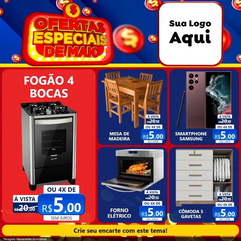 Modelo de Rede Social para Feed Facebook com o tema Ofertas Especiais de Maio para Móveis e Eletro