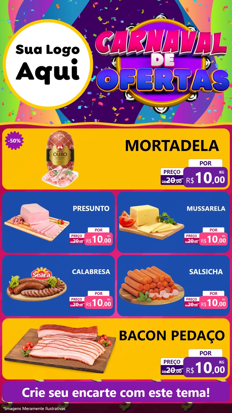 Modelo de TV para TV Vertical com o tema Carnaval de Ofertas para Frios e Laticínios