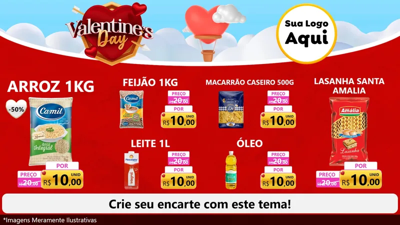 Modelo de TV para TV Horizontal com o tema Valentine's Day para Supermercado