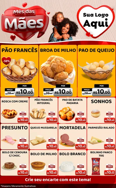 Modelo de Encarte para Encarte Grande com o tema Mês das Mães para Padaria