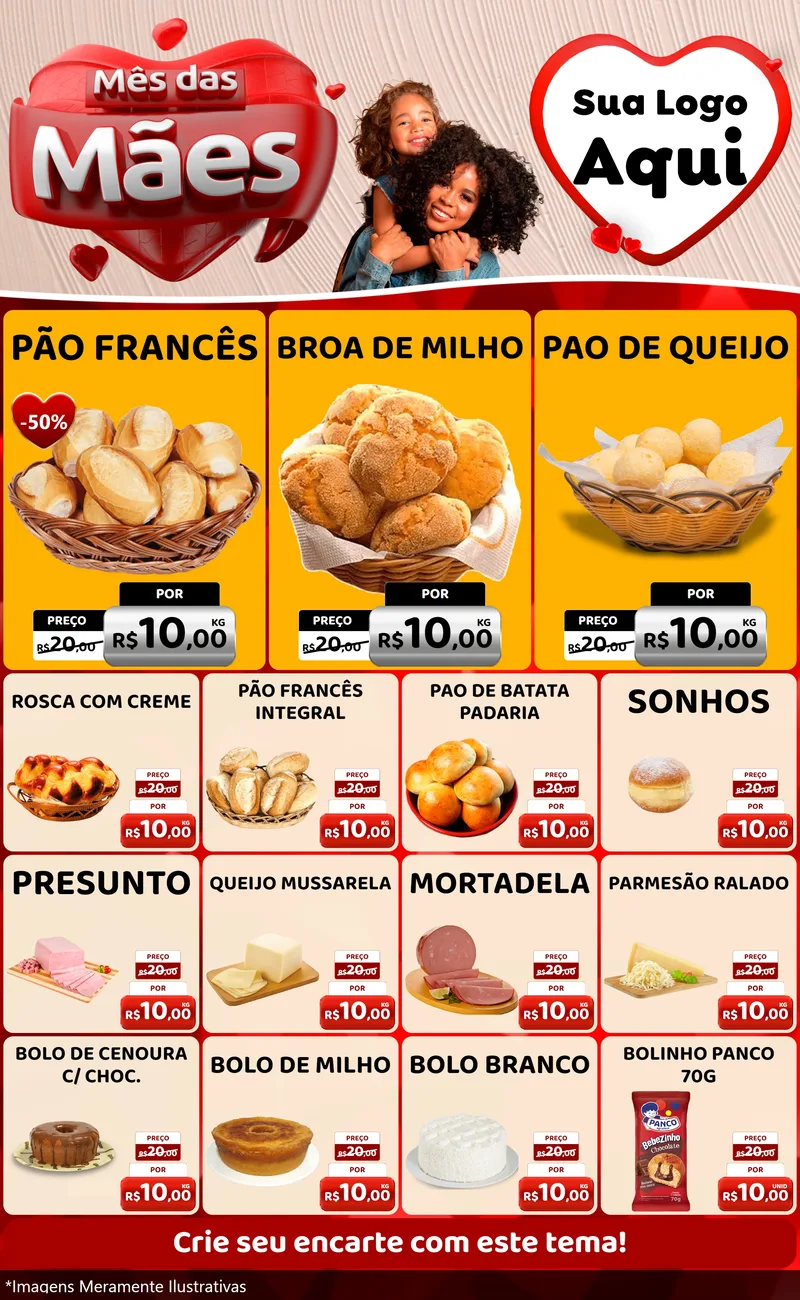 Modelo de Encarte para Encarte Grande com o tema Mês das Mães para Padaria