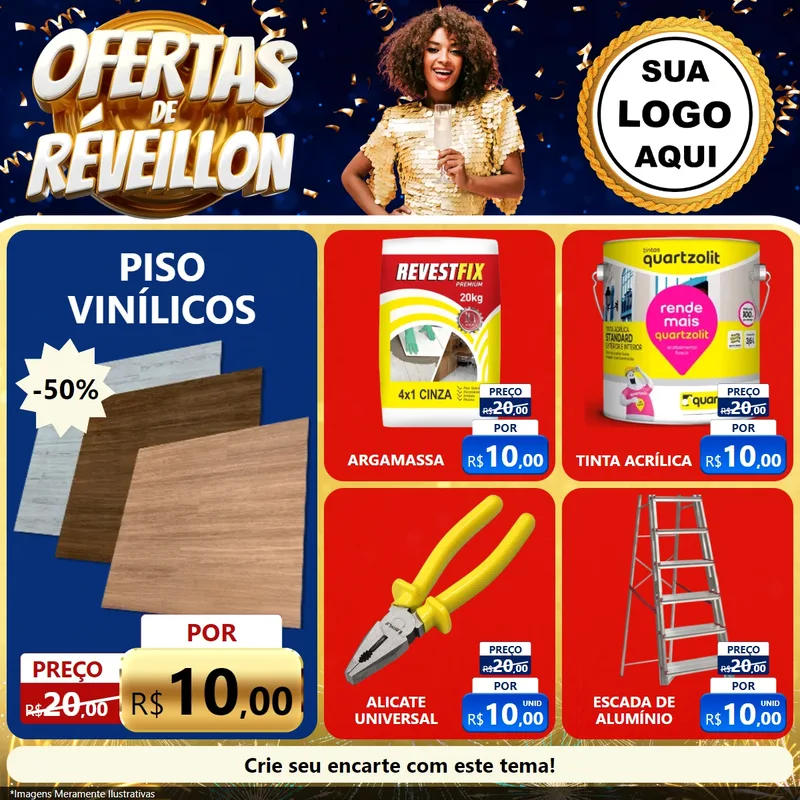 Modelo de Rede Social para Feed Facebook com o tema Ofertas de Réveillon para Material para Construção