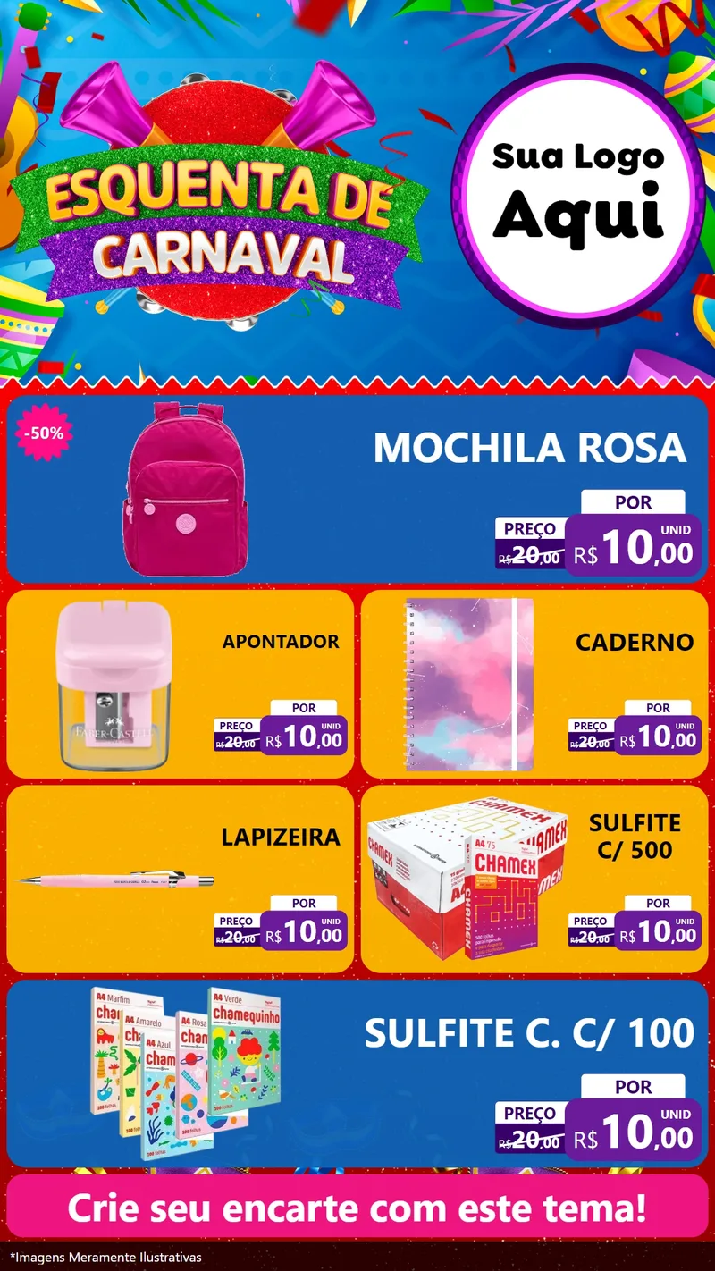 Modelo de TV para TV Vertical com o tema Esquenta de Carnaval para Papelaria