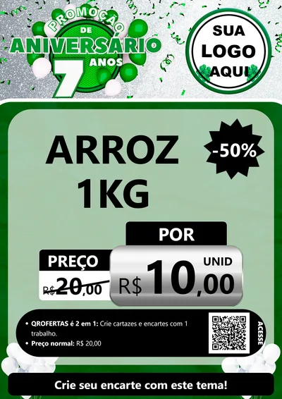 Modelo de Cartaz para Cartaz A4 Vertical com o tema Promoção de Aniversário - 7 Anos para Supermercado