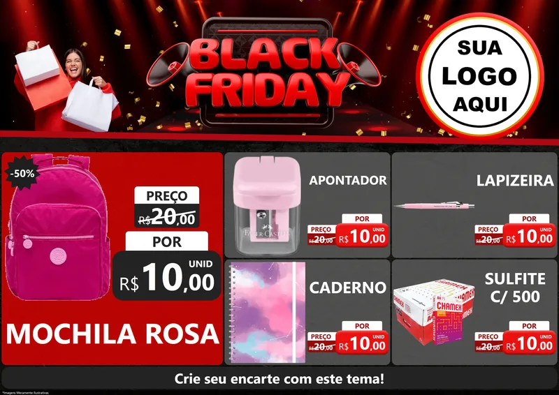 Modelo de Encarte para Encarte A4 Horizontal com o tema Black Friday para Papelaria