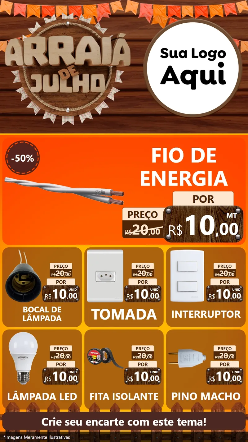 Modelo de Rede Social para Stories com o tema Arraiá de Julho - Junina para Materiais Elétricos
