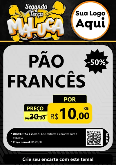 Modelo de Cartaz para Cartaz A4 Vertical com o tema Segunda e Terça Maluca para Padaria