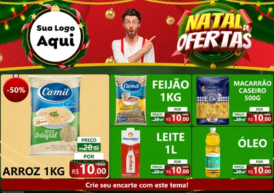 Modelo de Encarte para Encarte A4 Horizontal com o tema Natal de Ofertas para Supermercado