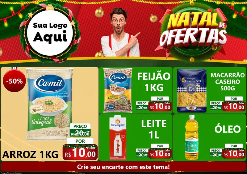 Modelo de Encarte para Encarte A4 Horizontal com o tema Natal de Ofertas para Supermercado