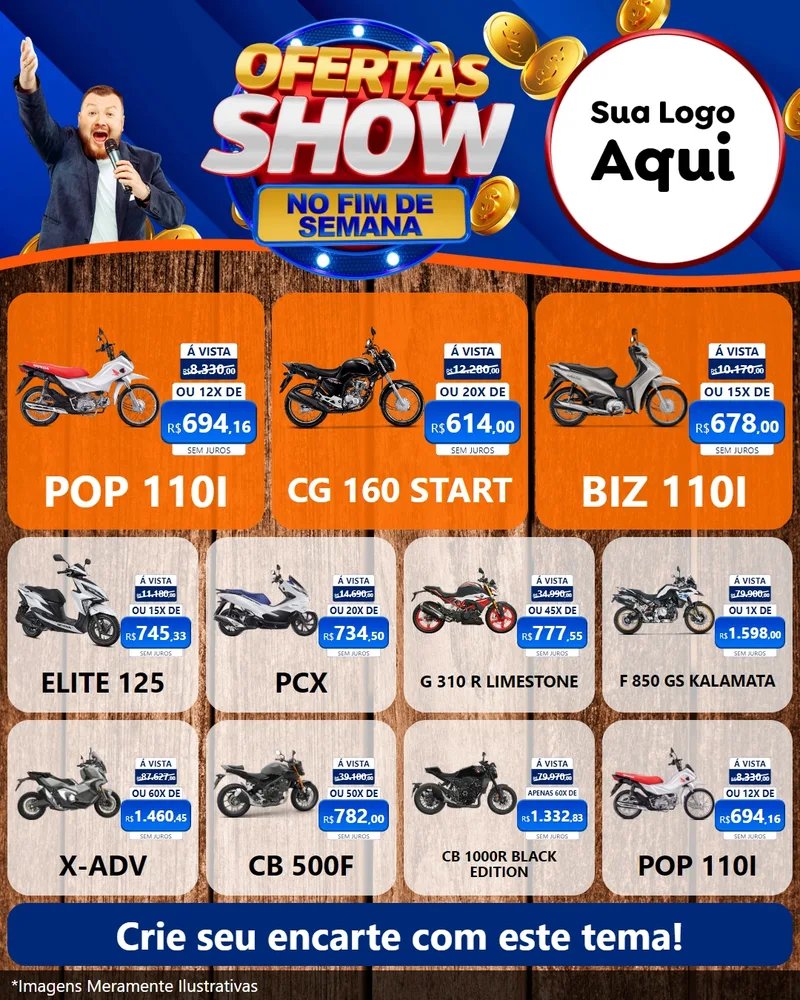 Modelo de Rede Social para Feed Instagram com o tema Ofertas Show No Fim De Semana para Concessionaria de Motos