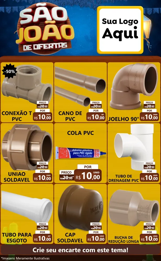 Modelo de Encarte para Encarte Grande com o tema São João Ofertas Imbatíveis! - Junina para Tubos e conexões