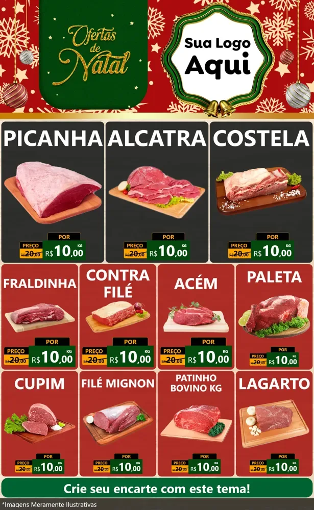 Modelo de Encarte para Encarte Grande com o tema Natal de Ofertas para Açougue