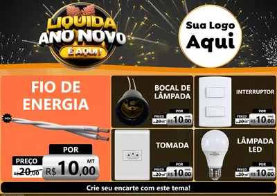 Modelo de Encarte para Encarte A4 Horizontal com o tema Liquida Ano Novo É Aqui! para Materiais Elétricos