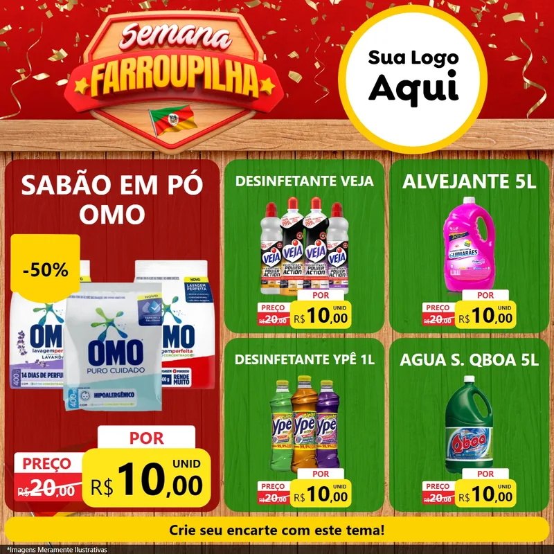 Modelo de Rede Social para Feed Facebook com o tema Semana Farroupilha para Produtos de Limpeza
