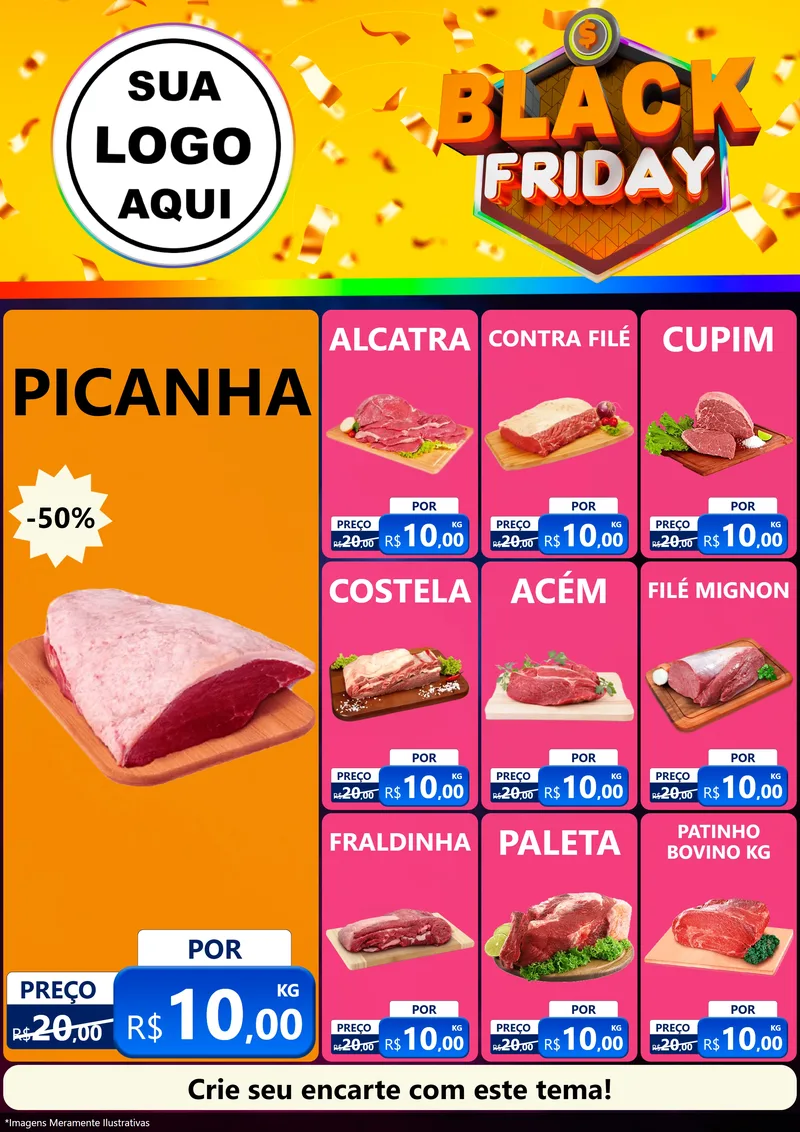 Modelo de Encarte para Encarte A4 Vertical com o tema Black Friday para Açougue