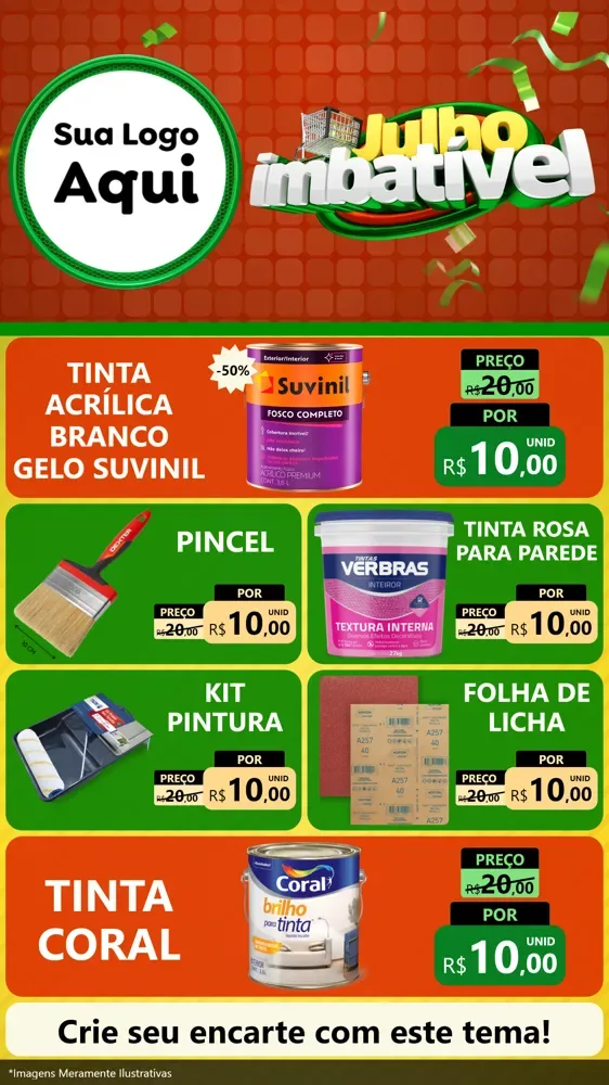 Modelo de TV para TV Vertical com o tema Julho Imbatível para Tintas e Ferramentas