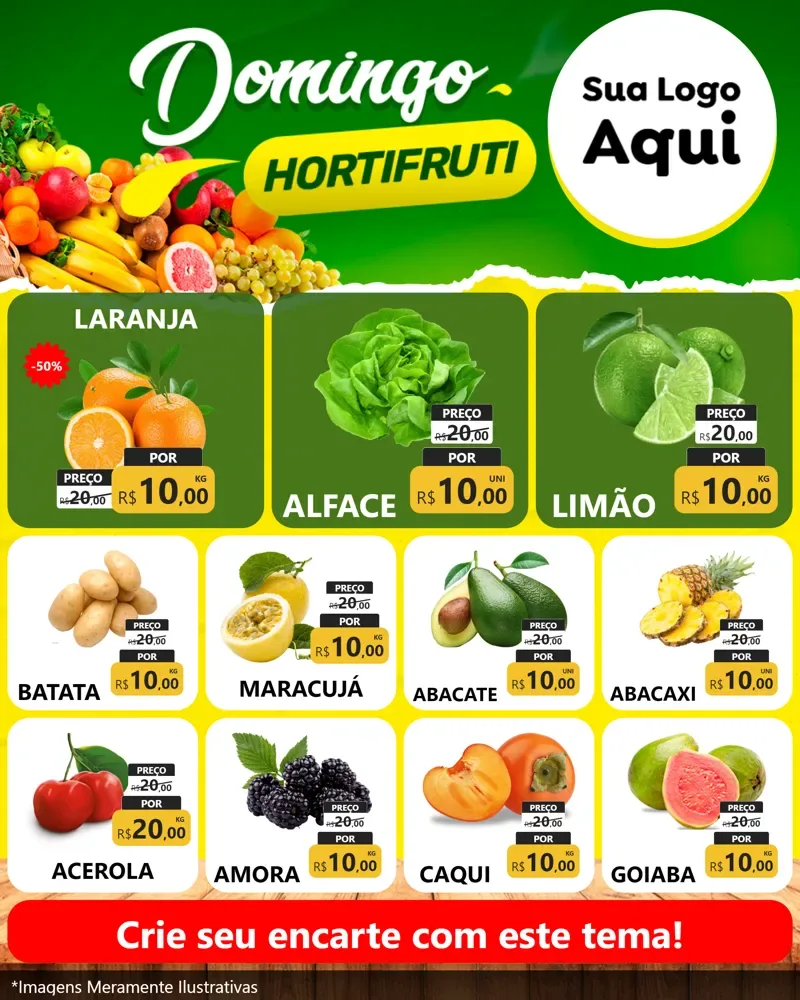 Modelo de Rede Social para Feed Instagram com o tema Domingo hortifruti para Hortifrúti