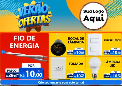 Modelo de Encarte para Encarte A4 Horizontal com o tema Verão de Ofertas para Materiais Elétricos