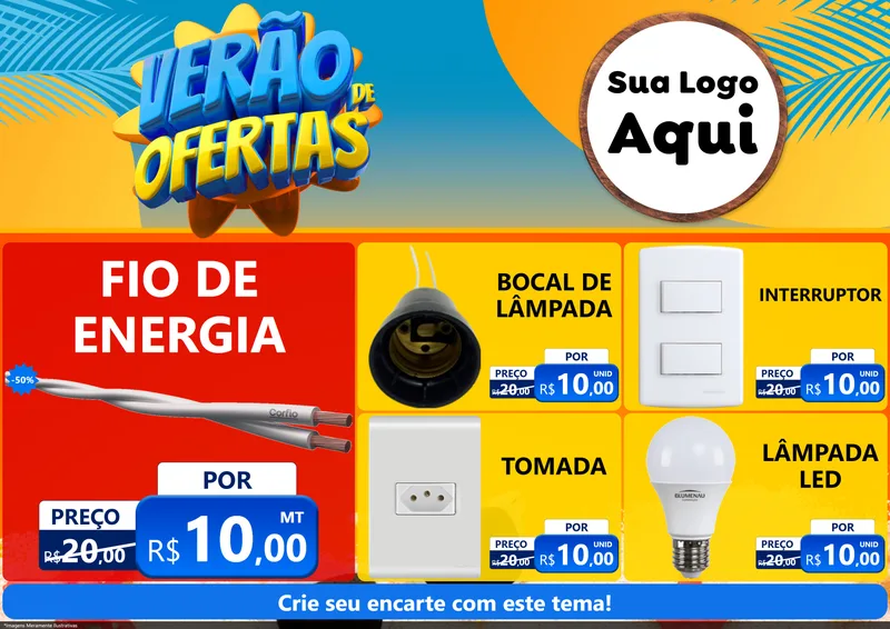 Modelo de Encarte para Encarte A4 Horizontal com o tema Verão de Ofertas para Materiais Elétricos
