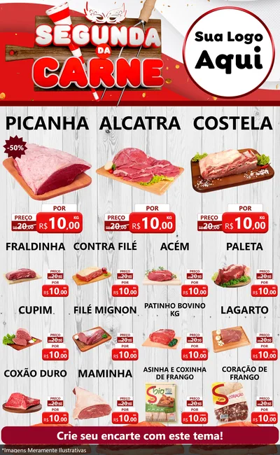 Modelo de Encarte para Encarte Grande com o tema Segunda da Carne - Carnaval para Açougue