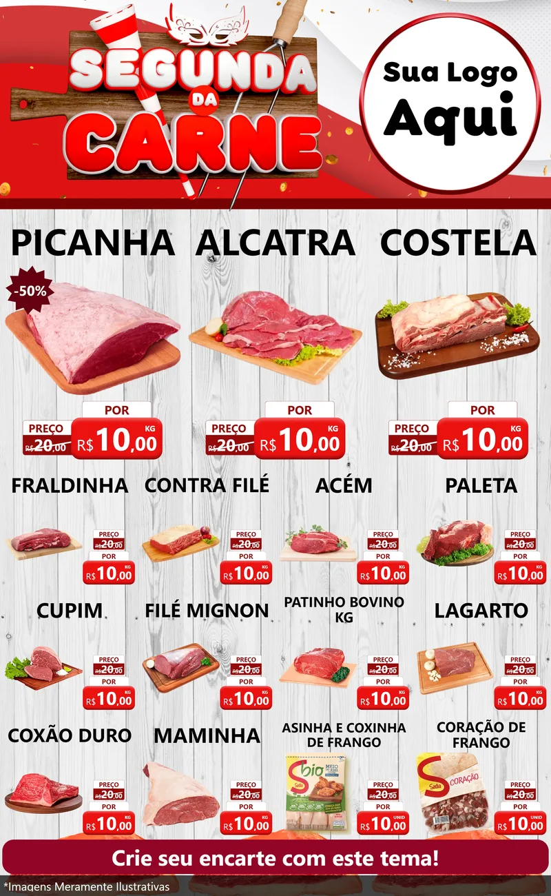 Modelo de Encarte para Encarte Grande com o tema Segunda da Carne - Carnaval para Açougue