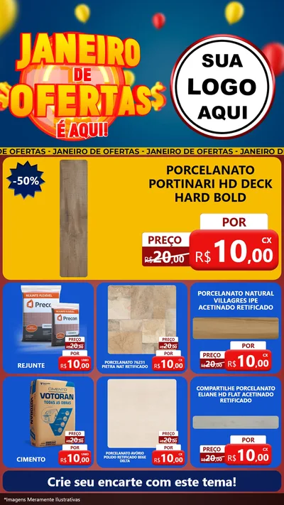 Modelo de Rede Social para Stories com o tema Janeiro de Ofertas É Aqui! para Pisos e revestimentos