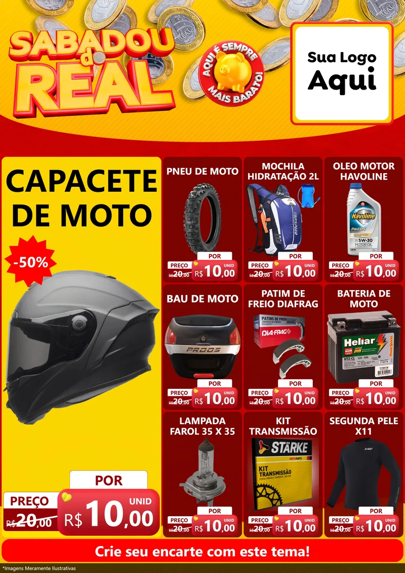 Modelo de Encarte para Encarte A4 Vertical com o tema Sabadou do Real para Moto peças