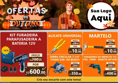 Modelo de Encarte para Encarte A4 Horizontal com o tema Ofertas de Outono para Maquinas e Ferramentas