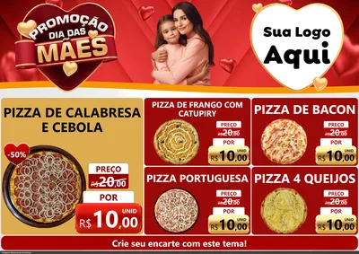 Modelo de Encarte para Encarte A4 Horizontal com o tema Promoção Dia das Mães para Pizzaria