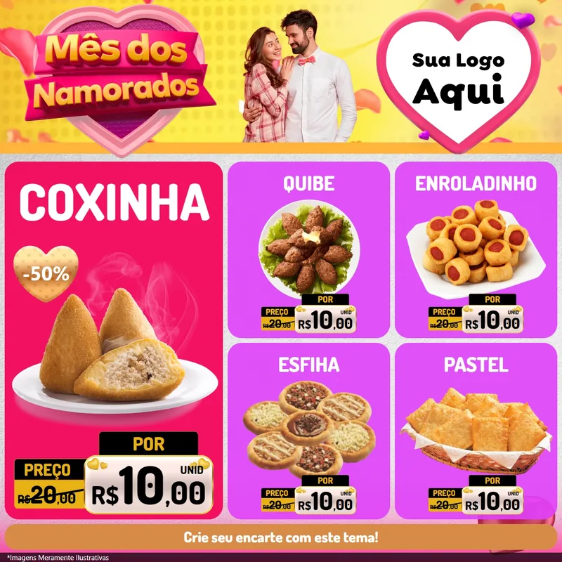 Modelo de Rede Social para Feed Facebook com o tema Mês dos Namorados para Salgadaria