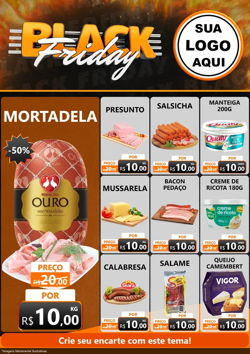 Modelo de Encarte para Encarte A4 Vertical com o tema Black Friday para Frios e Laticínios