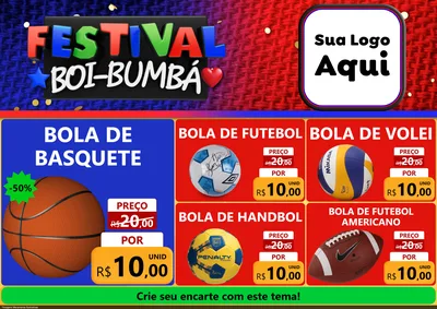 Modelo de Encarte para Encarte A4 Horizontal com o tema Festival Boi-Bumbá para Artigos Esportivos