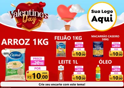 Modelo de Encarte para Encarte A4 Horizontal com o tema Valentine's Day para Supermercado
