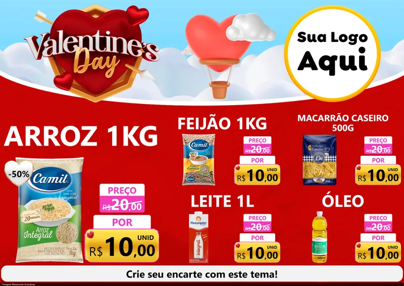 Modelo de Encarte para Encarte A4 Horizontal com o tema Valentine's Day para Supermercado