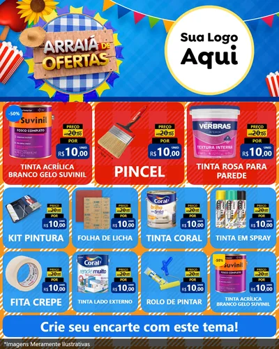 Modelo de Rede Social para Feed Instagram com o tema Arraiá de Ofertas para Tintas e Ferramentas