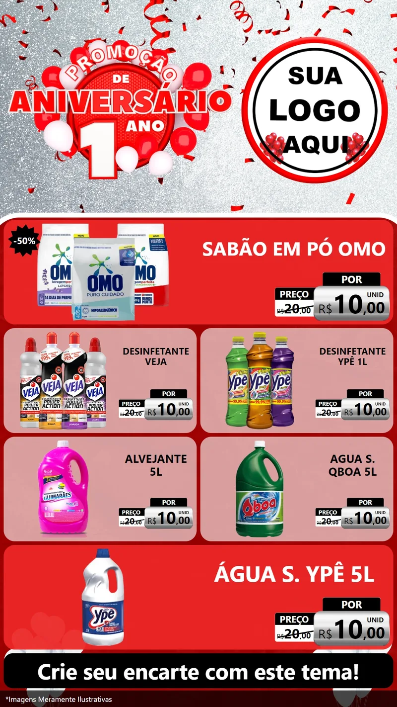 Modelo de TV para TV Vertical com o tema Promoção de Aniversário - 1 Ano para Produtos de Limpeza
